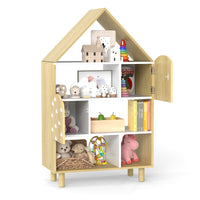 Kids Dollhouse Bookshelf, House-shaped Bookcase with 2 Doors