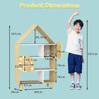 Kids Dollhouse Bookshelf, House-shaped Bookcase with 2 Doors