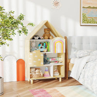 Kids Dollhouse Bookshelf, House-shaped Bookcase with 2 Doors