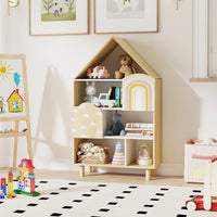 Kids Dollhouse Bookshelf, House-shaped Bookcase with 2 Doors