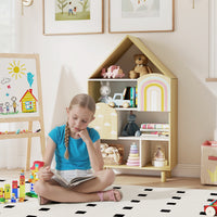Kids Dollhouse Bookshelf, House-shaped Bookcase with 2 Doors