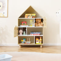 Kids Dollhouse Bookshelf, House-shaped Bookcase with 2 Doors