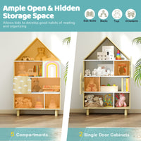 Kids Dollhouse Bookshelf, House-shaped Bookcase with 2 Doors