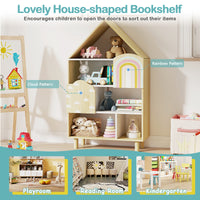 Kids Dollhouse Bookshelf, House-shaped Bookcase with 2 Doors