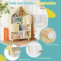 Kids Dollhouse Bookshelf, House-shaped Bookcase with 2 Doors