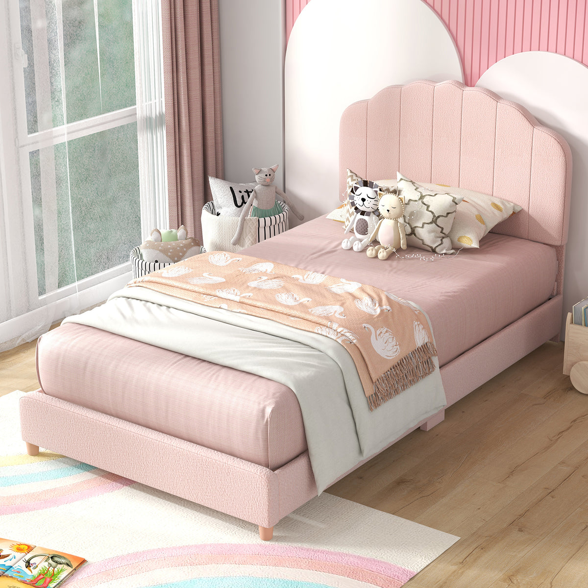 Upholstered Platform Bed Frame w/ Height-Adjustable Padded Headboard