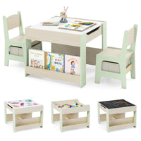 4-in-1 Kids Wooden Activity Table with Reversible Blackboard and Bookshelves