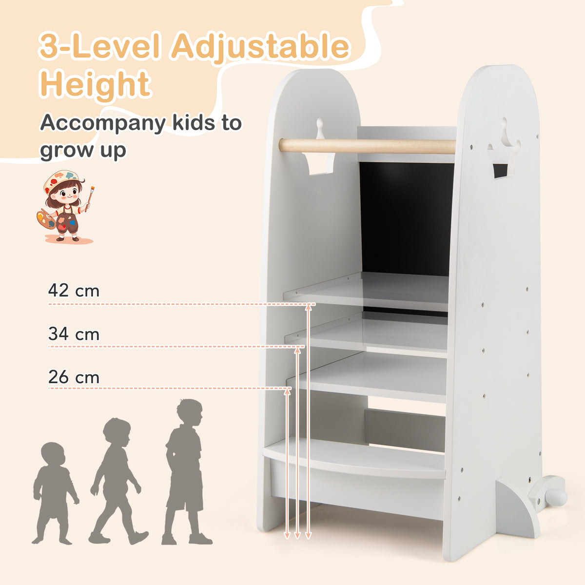Toddler Tower, Multipurpose Wooden Kids Kitchen Tower
