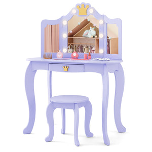 Kids Vanity Set with 3-Color Adjustable Lighted Mirror