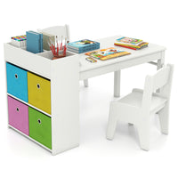 Wooden Kids Art Craft Study Table and Chairs Set with Paper Roll