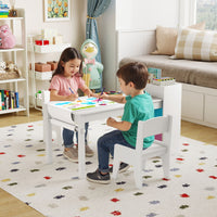 Wooden Kids Art Craft Study Table and Chairs Set with Paper Roll