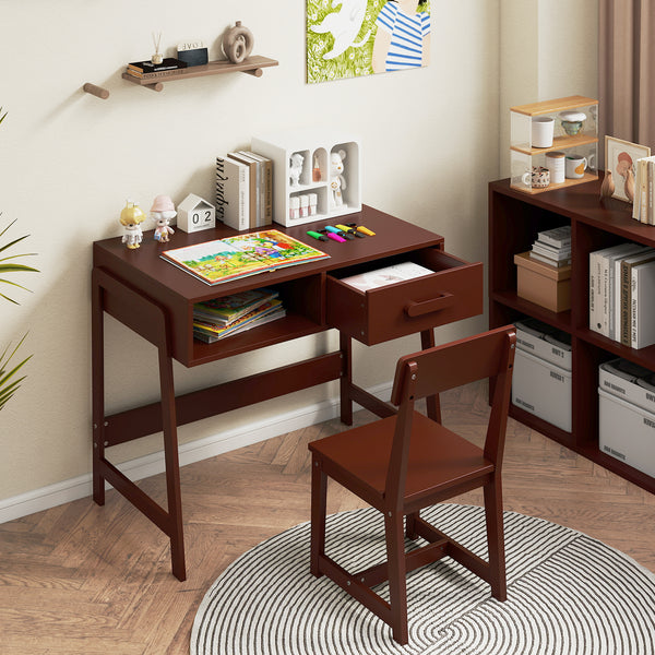 Wooden Children Study Table Set with Storage Drawer and Hutch