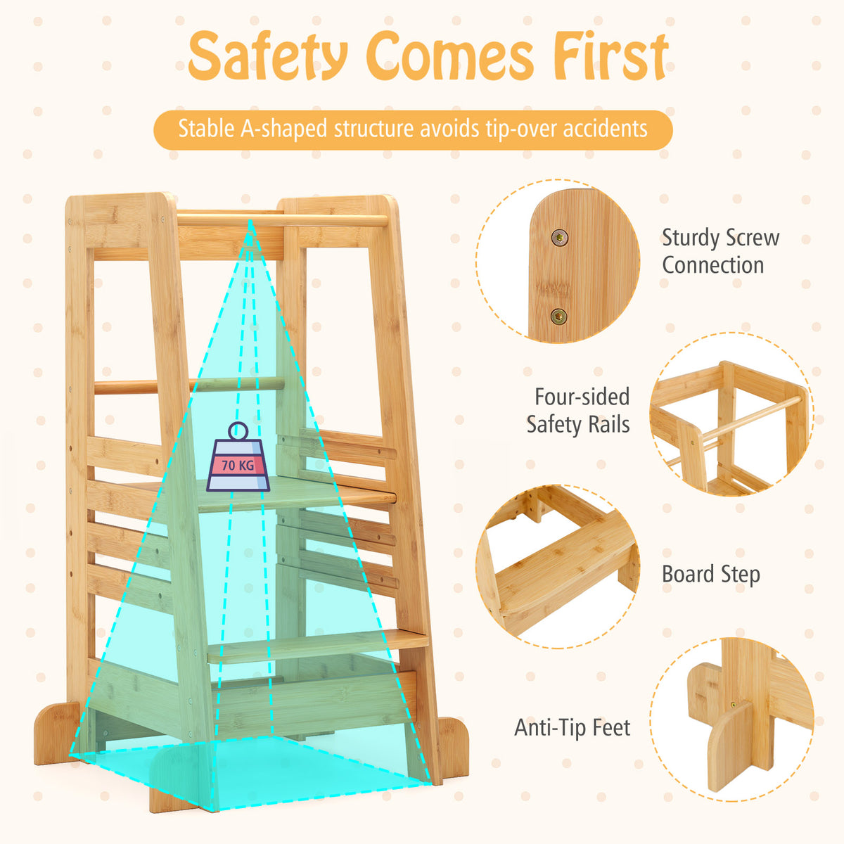 Toddler Standing Tower, Montessori Height Adjustable Kitchen Step Stool for Kids