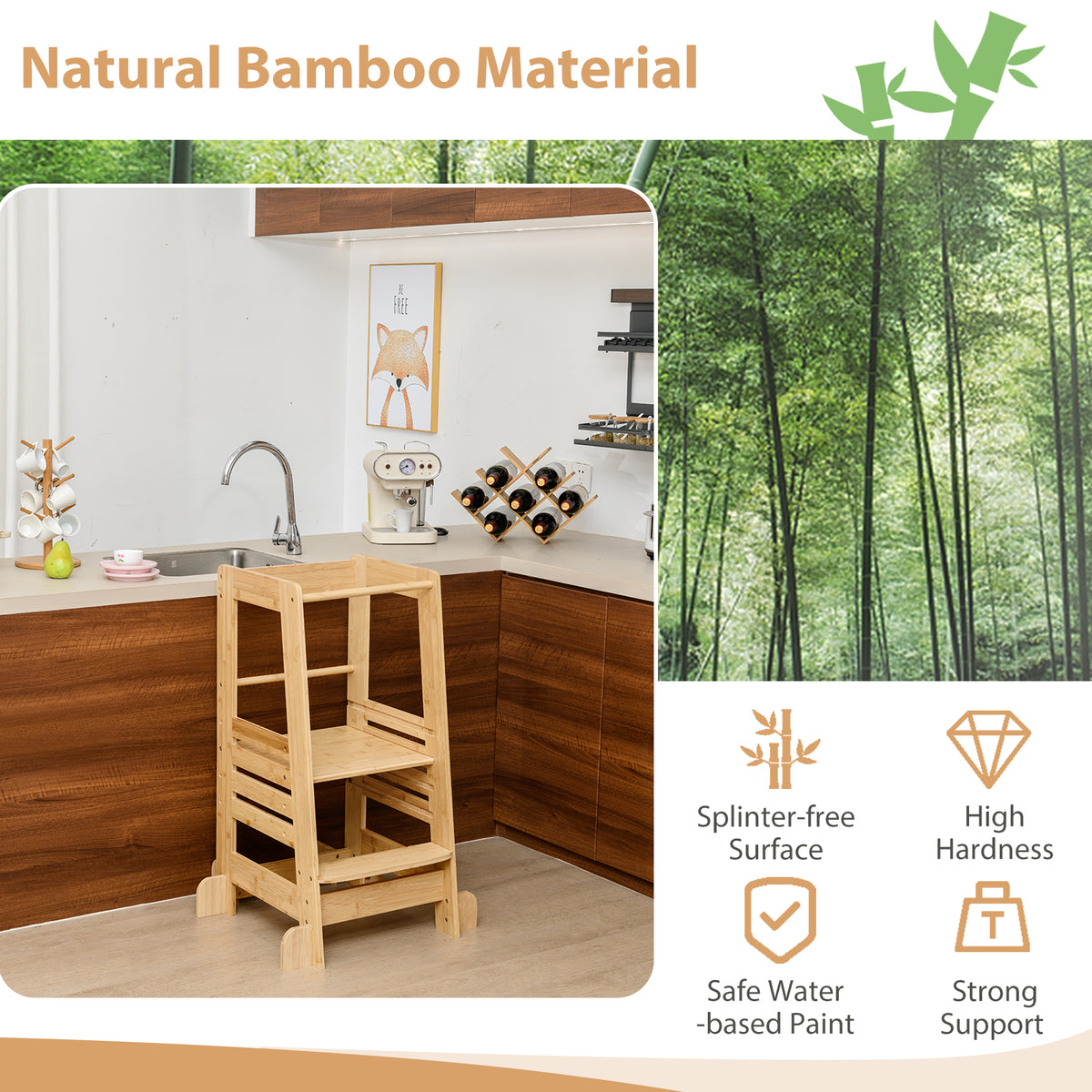 Toddler Standing Tower, Montessori Height Adjustable Kitchen Step Stool for Kids