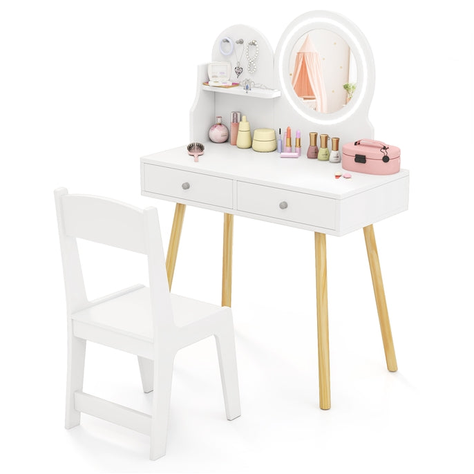 Kids Vanity Set, Princess Dressing Table with Chair