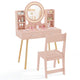 Wooden Kids Vanity Set, Princess Dressing Table and Chair Set with 2-Color Front Lit Mirror