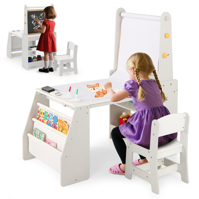 Kids Art Table and Chair Set, Multifunctional Kids Activity w/ Easel & Chair