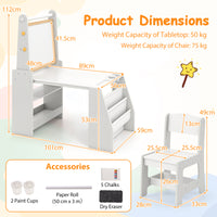 Kids Art Table and Chair Set, Multifunctional Kids Activity w/ Easel & Chair