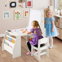 Kids Art Table and Chair Set, Multifunctional Kids Activity w/ Easel & Chair