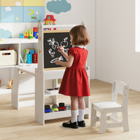 Kids Art Table and Chair Set, Multifunctional Kids Activity w/ Easel & Chair