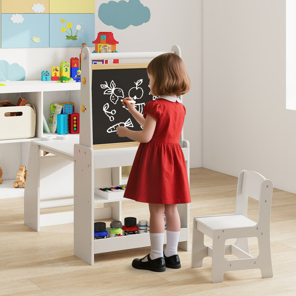 Kids Art Table and Chair Set, Multifunctional Kids Activity w/ Easel & Chair