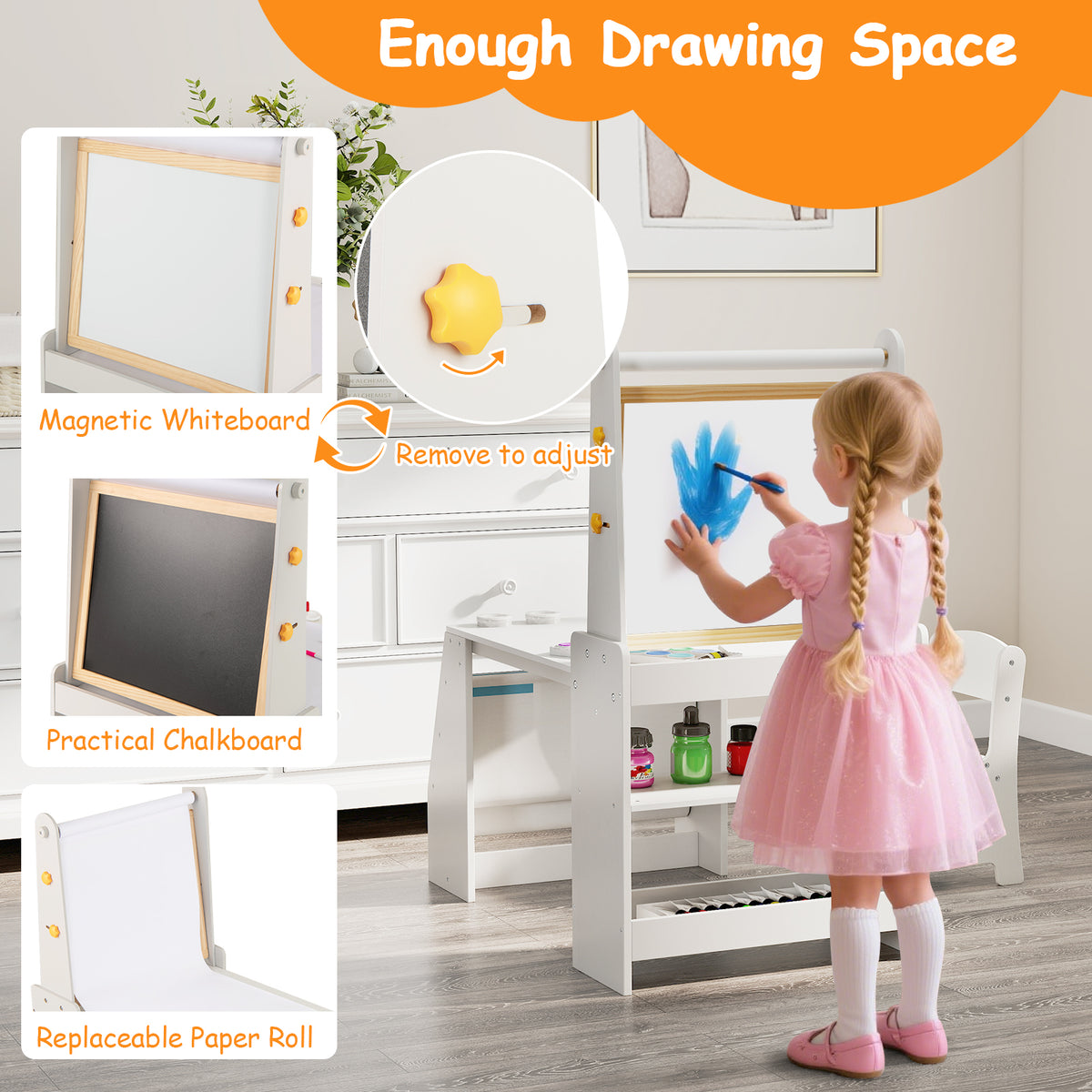 Kids Art Table and Chair Set, Multifunctional Kids Activity w/ Easel & Chair