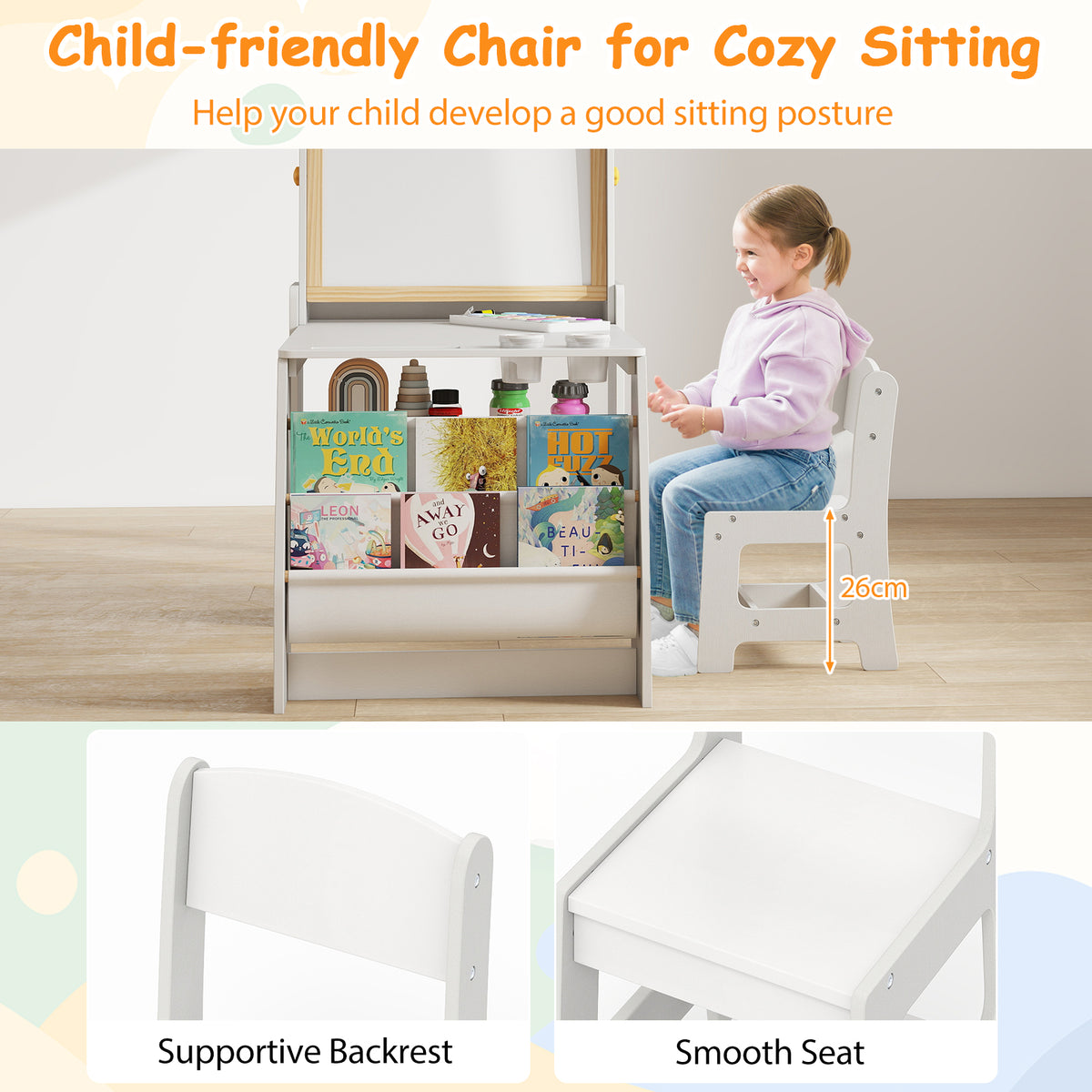 Kids Art Table and Chair Set, Multifunctional Kids Activity w/ Easel & Chair