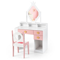 Kids Vanity Set with Crown Mirror & Chair for Girls