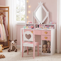 Kids Vanity Set with Crown Mirror & Chair for Girls