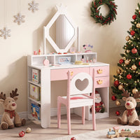 Kids Vanity Set with Crown Mirror & Chair for Girls