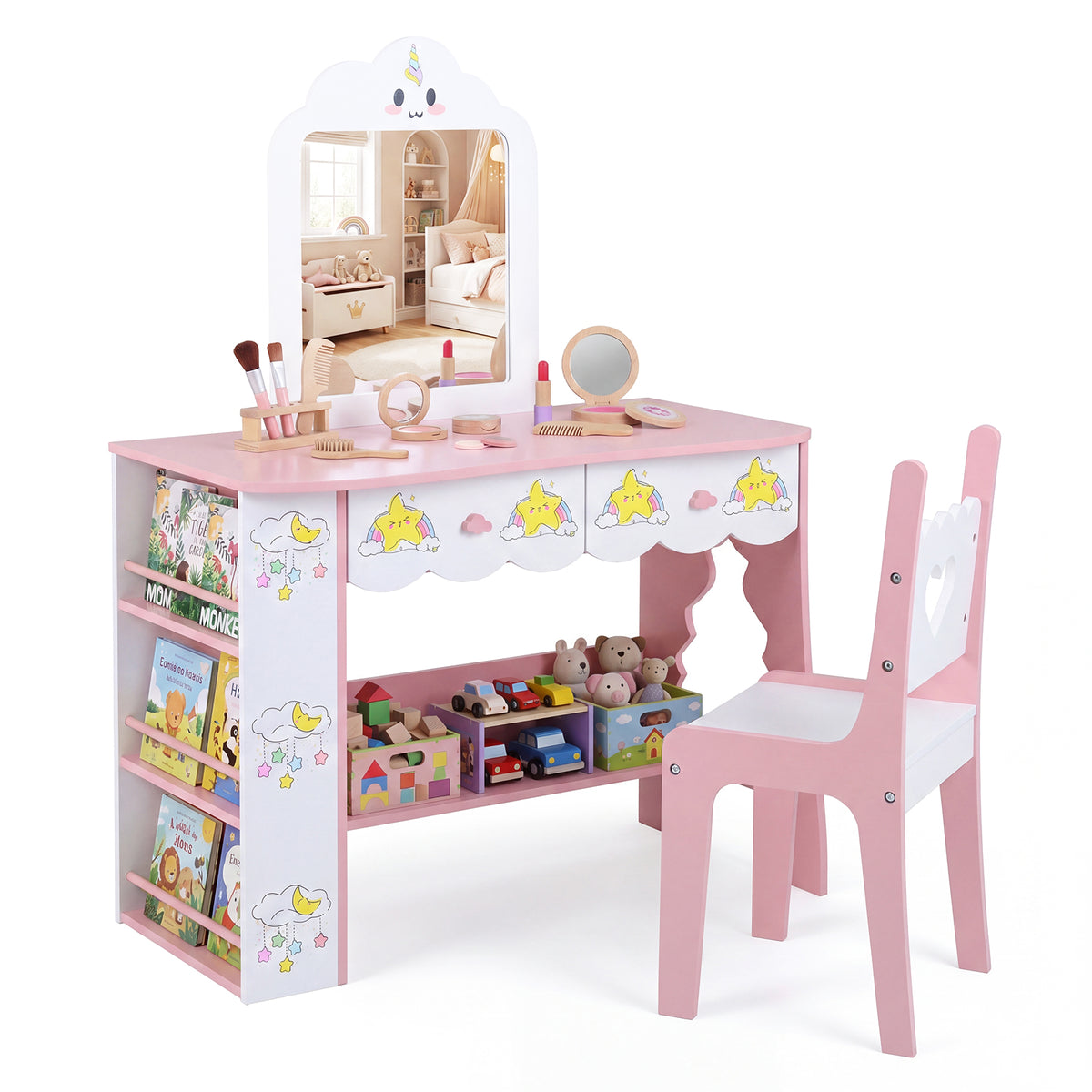 Princess Girls Makeup Table with Mirror and Chair