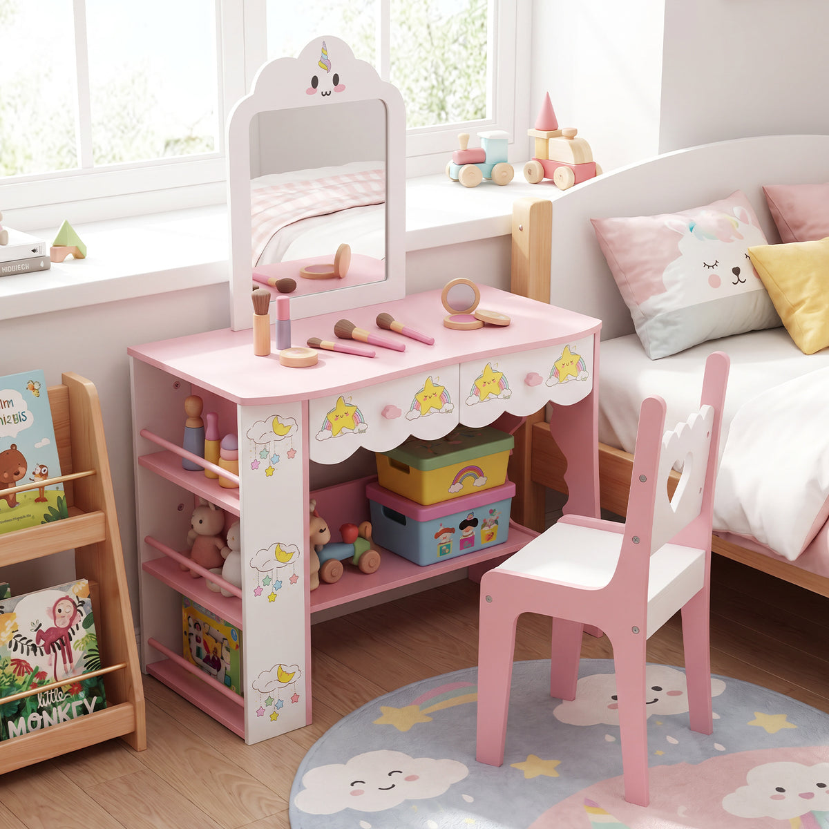 Princess Girls Makeup Table with Mirror and Chair