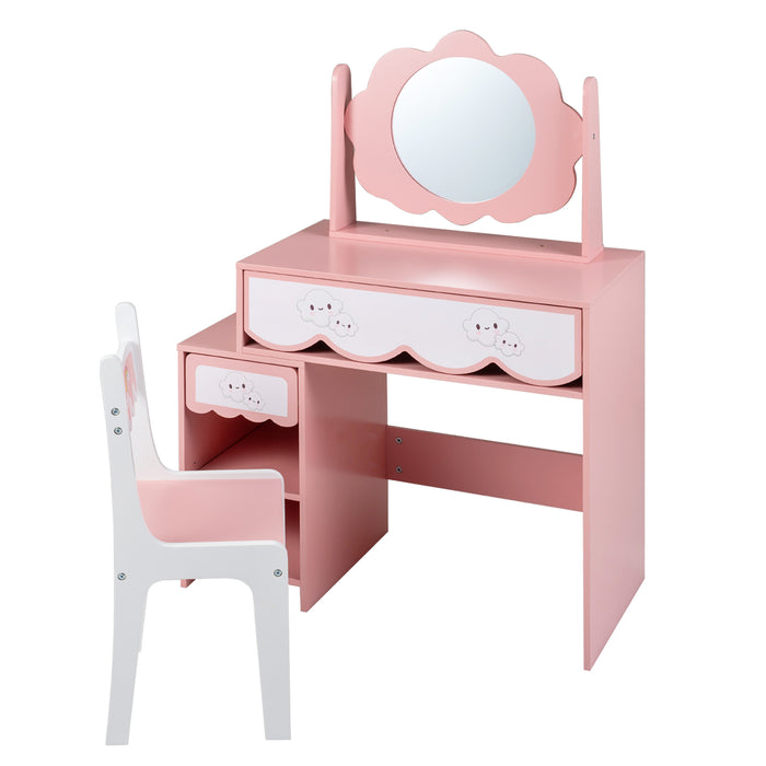 Kids Vanity Set with 360° Rotating Mirror & Chair for Girls