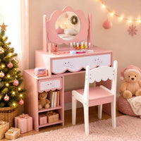 Kids Vanity Set with 360° Rotating Mirror & Chair for Girls