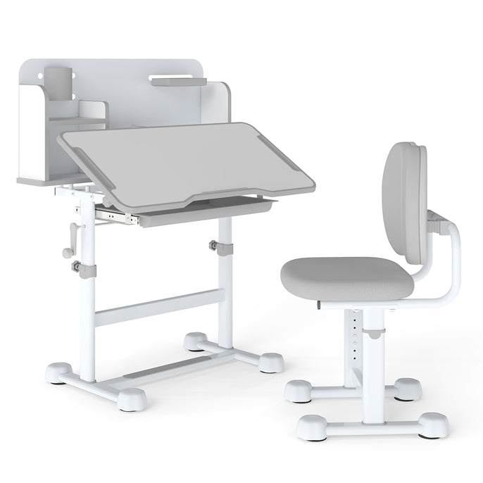 Kids Study Desk & Chair Set, Height-Adjustable Student Writing Table w/Chair