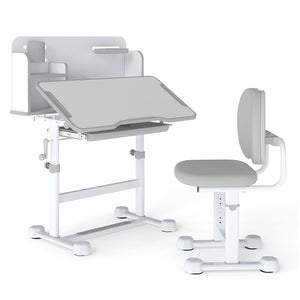 Kids Study Desk & Chair Set, Height-Adjustable Student Writing Table w/Chair