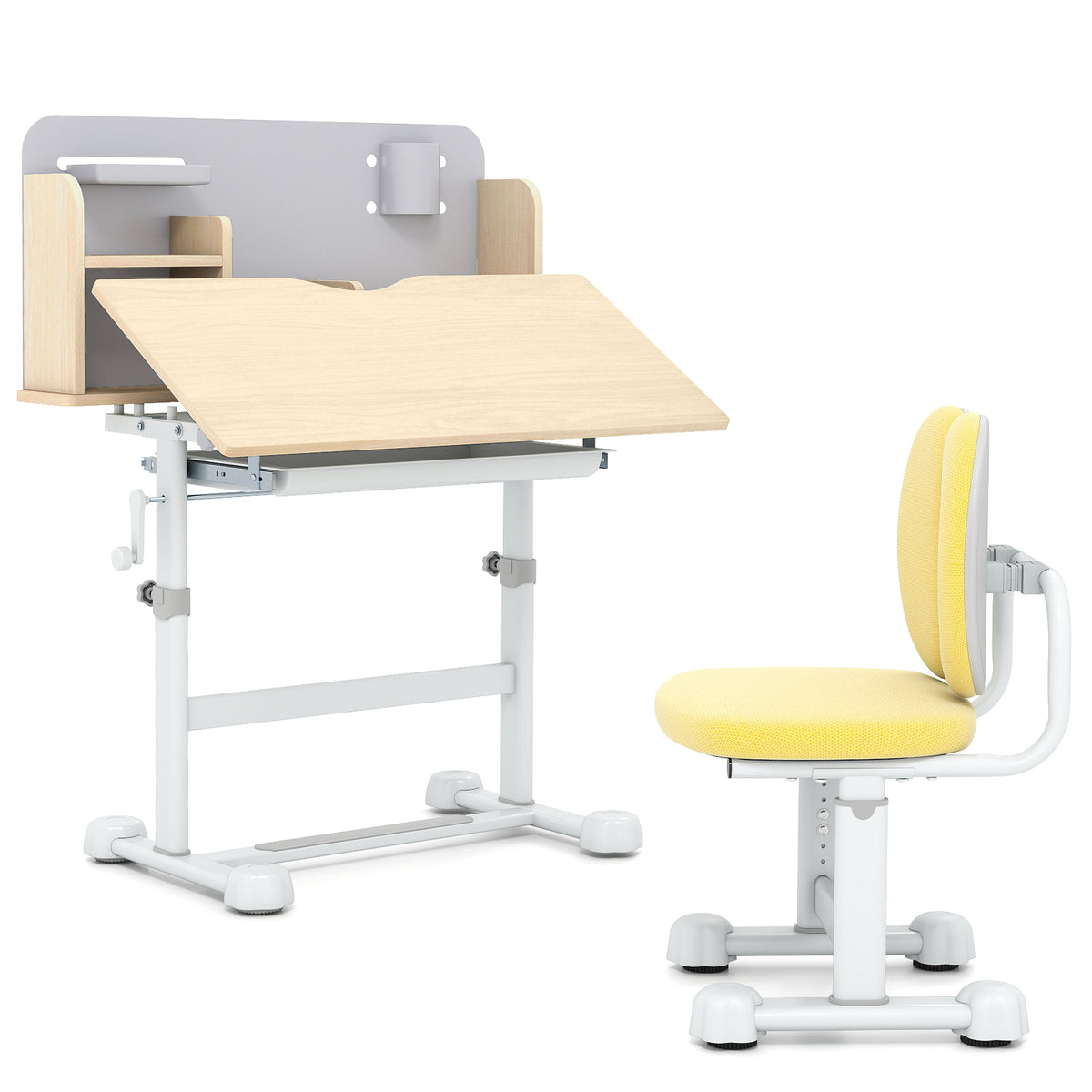 Kids Study Desk & Chair Set, Height-Adjustable Student Writing Table w/Chair