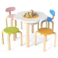 Flower-shaped Children Table Set with 4 Colorful Chairs and Stools