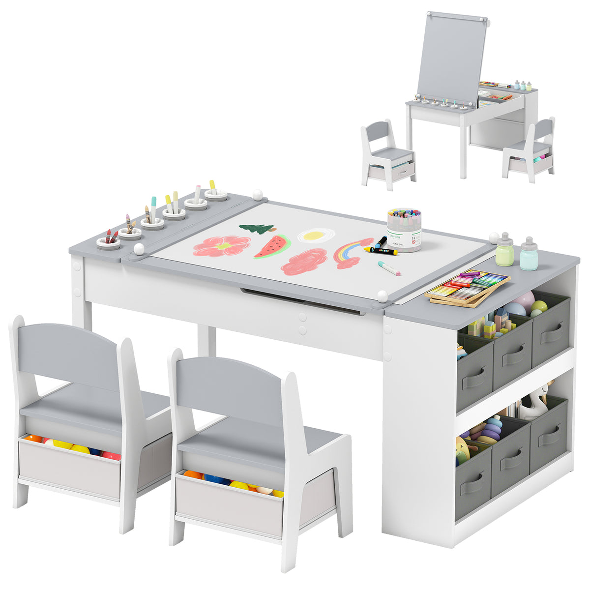 Multi-functional Kids Art Easel Table & Chair Set, Toddler Craft Drawing Writing Desk