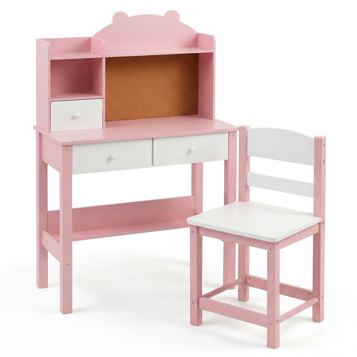 Kids Desk and Chair Set, Wooden Children Study Table with Storage Hutch