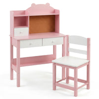 Kids Desk and Chair Set, Wooden Children Study Table with Storage Hutch
