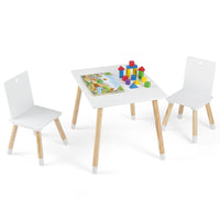 Kids Table and 2 Chairs Set, w/ Pine Wood Legs, Children Activity Table Set