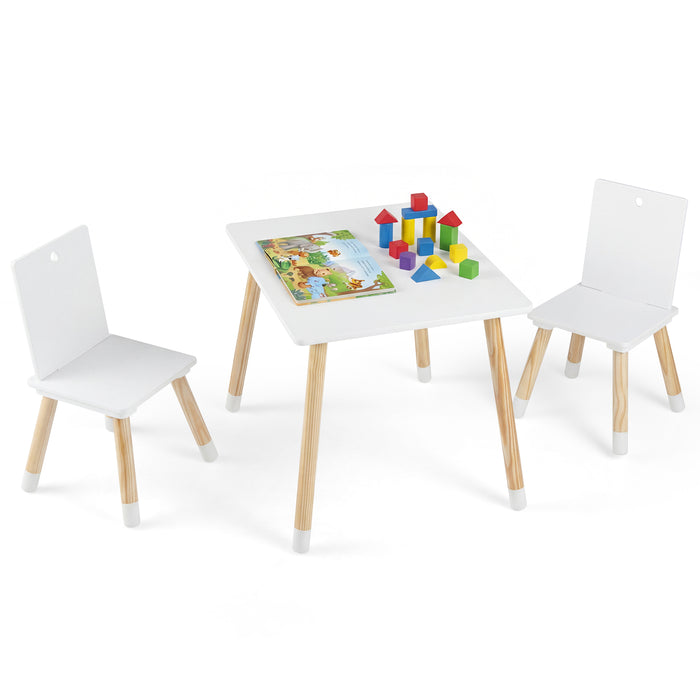 Kids Table and 2 Chairs Set, w/ Pine Wood Legs, Children Activity Table Set