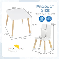 Kids Table and 2 Chairs Set, w/ Pine Wood Legs, Children Activity Table Set