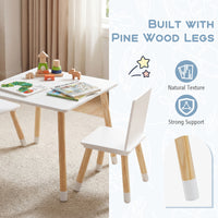 Kids Table and 2 Chairs Set, w/ Pine Wood Legs, Children Activity Table Set
