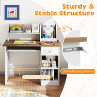 Kids Study Desk, Children Writing Table w/Hutch, Drawer, Storage Shelves & Keyboard Tray