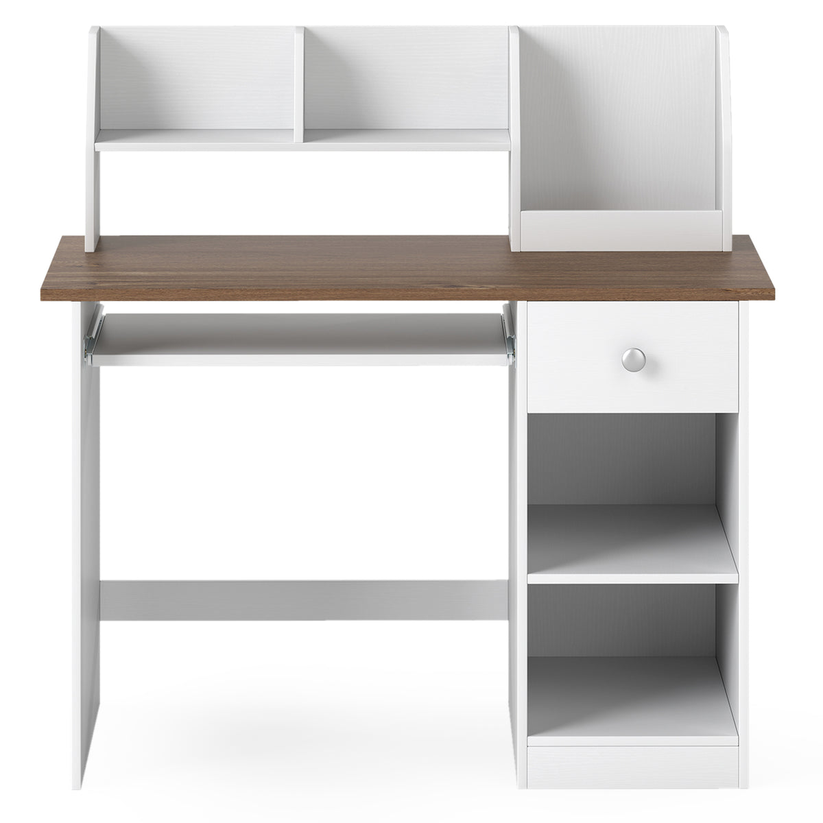 Kids Study Desk, Children Writing Table w/Hutch, Drawer, Storage Shelves & Keyboard Tray