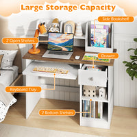 Kids Study Desk, Children Writing Table w/Hutch, Drawer, Storage Shelves & Keyboard Tray