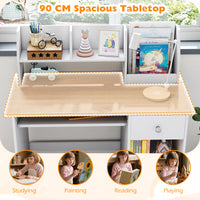 Kids Study Desk, Children Writing Table w/Hutch, Drawer, Storage Shelves & Keyboard Tray