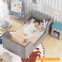 Velvet Fabric Children Floor Bed with Safety Rails and Headboard